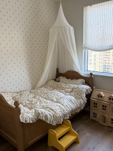 Image of BuLuTu Chic Shabby Vintage Floral Duvet Cover Twin for Kids Girls Boys 100% Cotton Muslin Ruffled Quilt Cover Twin, 68 inchx86 inch, Hyacinth Print, Soft Breathable, Zipper Closure, No Pillowcase