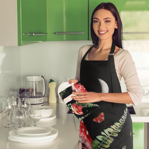Bencailor 7 Pcs Mushroom Kitchen Linen Set Includes Apron 2 Towels Oven Mitt 2 Pot Holders Cottagecore Kitchen Decor Gifts