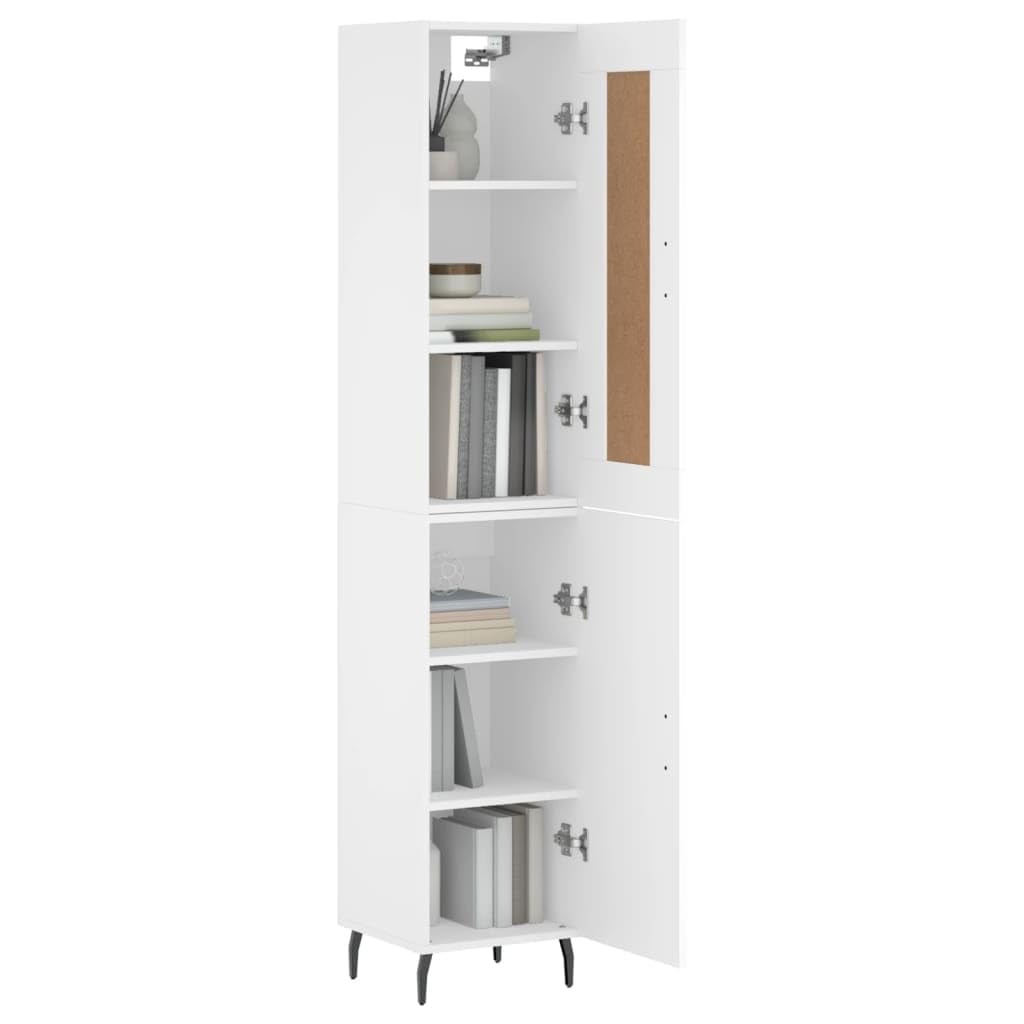 Armadietto alto, bianco, 34,5 x 34 x 180 cm, in legno con piedini in metallo, per soggiorno, sala da pranzo, corridoio, camera da letto, cucina, ufficio, portaoggetti e organizer