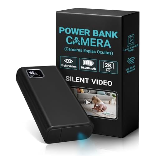 2K HD Small Security Camera with Motion Detector, Power Bank with Night Vision Gravity Sensor, Loop Recording, 10,000mAh for Home Mini Camera with 64G SD Card, No App Required, No Audio