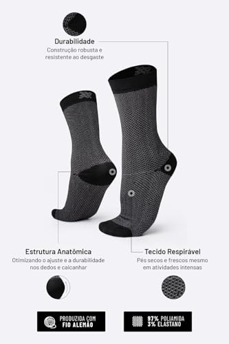 Meia para Corrida Bike HUPI Carbono 1 Par Cano Médio, Cor: Preto, Tamanho 36-42