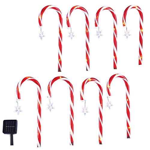 Collections Etc Solar Candy Cane Pathlight Stakes - Set of 8