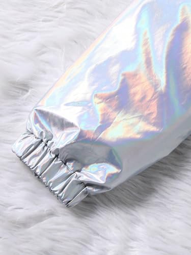 Image of WDIRARA Girl's 2 Piece Holographic Outfit Flap Pocket Zip Up Jacket and Elastic Waist Pants Set