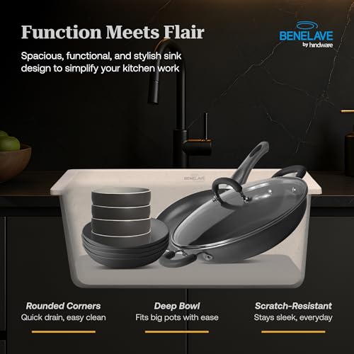 Image of Benelave by Hindware BLACP91004 Quartz Sink 24x18 for Kitchen | Single Bowl | Peach Aura Color | Better Sound Absorption for Quieter Use | 7-year Manufacturer Warranty