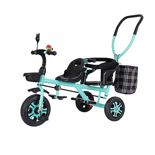TVT二人乗り 三輪車 ベビーカー 子供用 自転車 補助棒付き 両点シートベルト付き 物置くカゴ付き 補助棒取り外す可能 誕生日 プレゼント アウトドア 室内兼用幼児用トライクま三輪車、二人乗り、二点式安全ベルト、 屋内屋外、汎用、8ヶ月~7歳、乗用玩具、