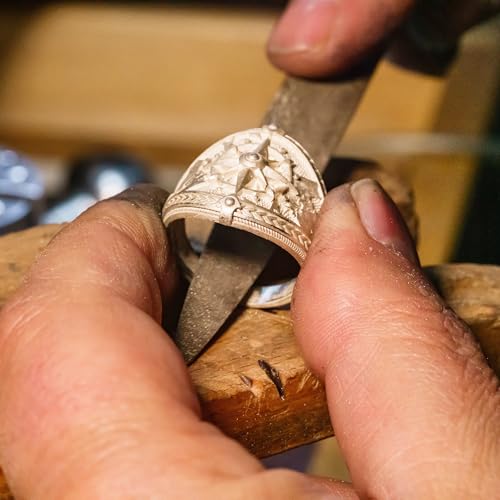 Compass and World Map Silver Ring, Mens Handmade Sailor Ring (11.5)3