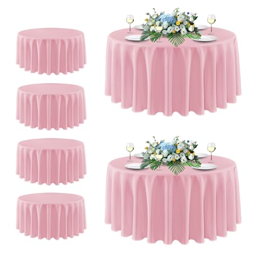 Image of sancua Round Tablecloth 108 Inch Diameter, 6 Pack - Circle Polyester Fabric Table Cloth for Wedding Party Reception Banquet Birthday, Washable Christmas Table Cover (Fit 42-96 Inch Tables), Pink