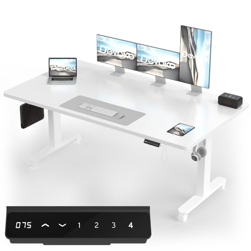 Devoko Escritorio de altura ajustable con puerto de carga USB-A, mesa de una sola pieza, mesa de ordenador eléctrica portátil con gestión de cables, 180 x 80 cm, color blanco - ergonomía perfecta para