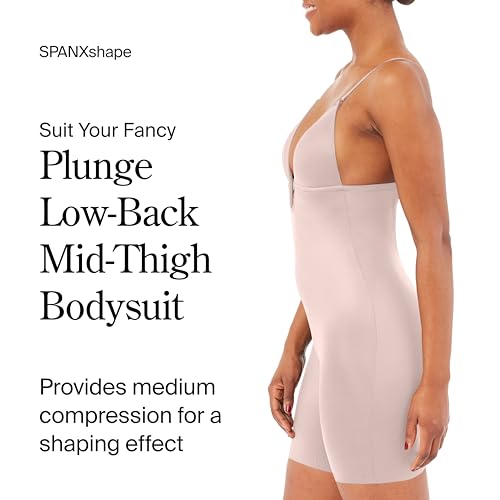 Image of SPANX SPANXshape Suit Your Fancy Plunge Low-Back Mid-Thigh Bodysuit - Comfortable One Piece - Medium Compression - Seamless