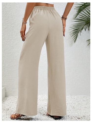 SOLY HUX Women's Elastic High Waisted Wide Leg Pants Tie Front Casual Long Trousers with Pockets2