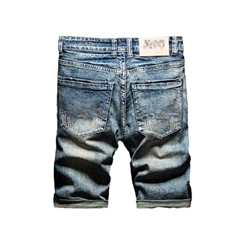 Short en jean rétro homme bleu effet usé avec imprimé graphique
