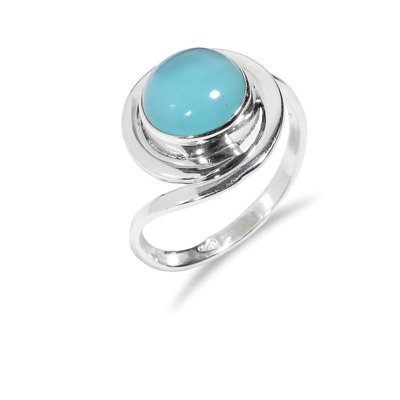 Bague en calcédoine et argent massif fait main pour fiançailles taille 13.5