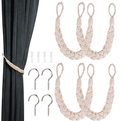 4 Stück Vorhang Raffhalter,61cm Gardinen Halterung,Handgestrickte Gardinen Raffhalter,Baumwolle Gardinenhalter Raffhalter,Vorhang Halter,Vorhang Band für Office, Wohnzimmer, Schlafzimmer (Beige) 4 Stück Vorhang Raffhalter,61cm Gardinen Halterung,Handgestrickte Gardinen Raffhalter,Baumwolle Gardinenhalter Raffhalter,Vorhang Halter,Vorhang Band für Office, Wohnzimmer, Schlafzimmer (Beige)