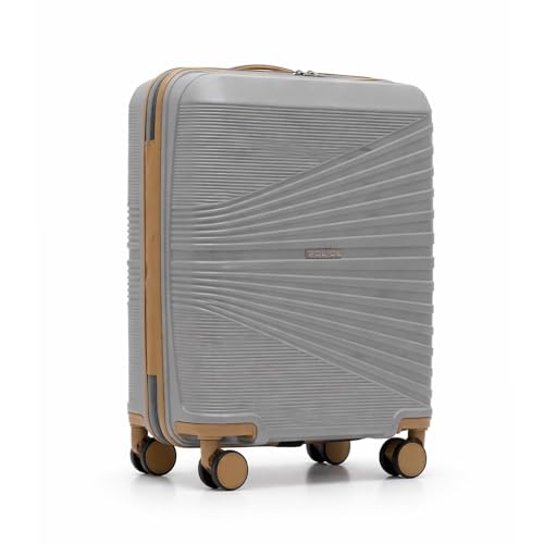 Image of Police Origine Cabin Trolley | 65L Capacity TSA Lock 8 Smooth 360 Spinner Wheels Telescopic Handle PP Hard Shell | Lightweight 20 inch Cabin Luggage for Travel & Weekend Trips (Beige /TAN) (Grey /Tan)
