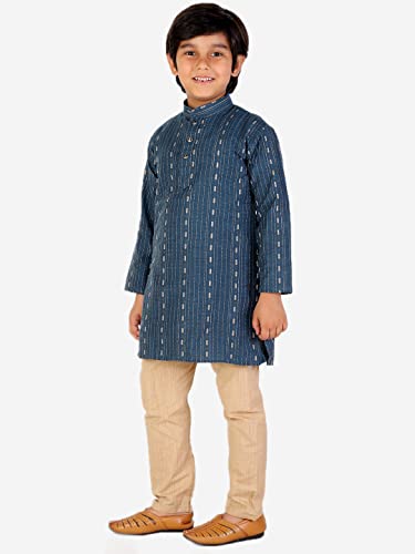Image of Pro-Ethic Style Developer Boys Cotton Floral Ethnic Wear Kurta & Contrast Pajama Set (152)