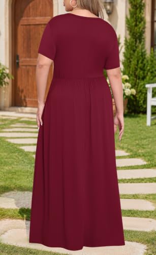 Image of KARALIN Women Plus Size Maxi Dress Short Sleeve Round Neck Loose Fit A-Line | Plus Size Long Dress,Summer Casual Maxi Dresses,Short Sleeve,Side Pockets,Round Neck,Elastic Waist,14 Plus - 26 Plus