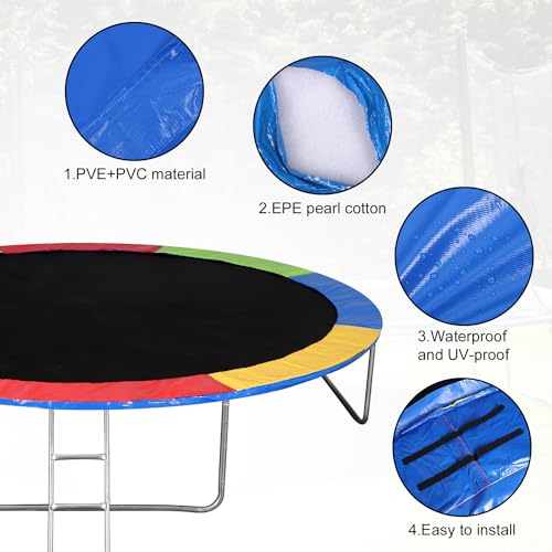Diegimr Trampoline Replacement Safety Pad, 14ft Trampoline Spring Protective Cover Round EPE Pearl Cotton Trampoline Mat Waterproof Accessories No Holes for Pole (Colorful) by Diegimr - Used condition - Image 4