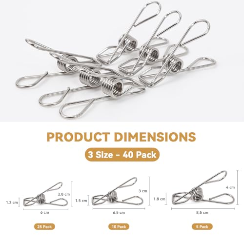 Duijinyu W009 40 Pack Clothes Pins Heavy Duty, 304 Stainless Steel Clothes Pins With Waterproof Bag, Metal Clothespins Assorted Size thumb #1