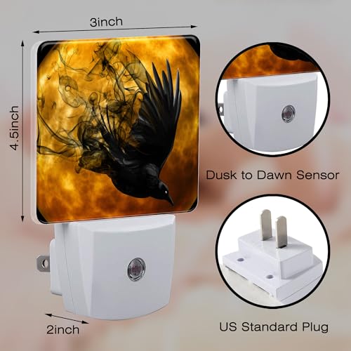 Image of Crow with New Moon Night Light Plug into Wall, Flying Crow Dusk to Dawn Night Light,0.5w Energy Saving Sleep Friendly Nightlights for Kids Boys Girls Home Decor