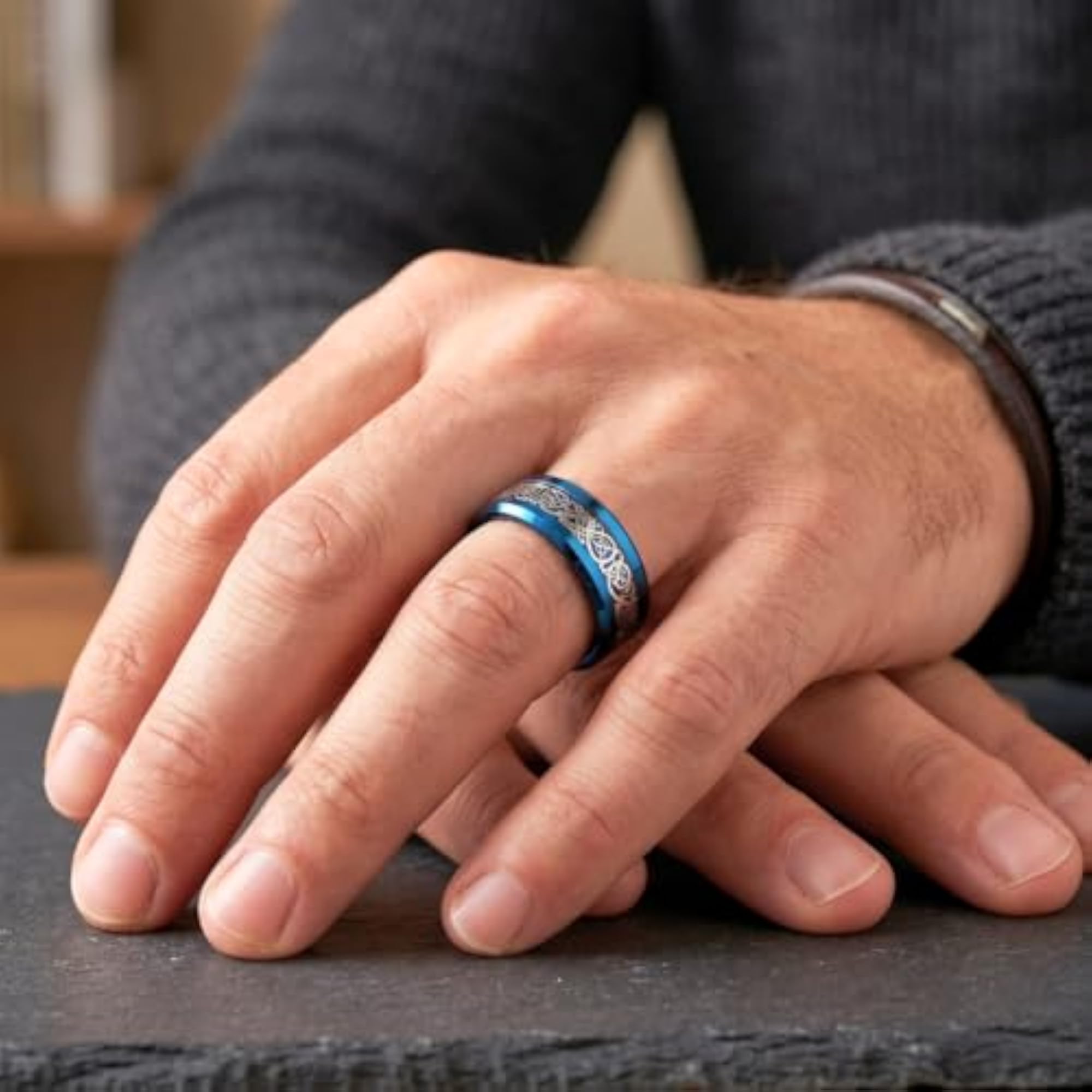 Draconic Blue Titanium Steel Ring for Boys