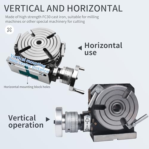 RATTMMOTOR Mesa rotativa HV-4 MT2 de 10 cm/100 mm com 4 ranhuras horizontal vertical com cabeça de i