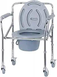 Cadeira de Banho Dobrável com 4 Rodas e Assento Higiênico – Para Idoso, Adultos e Obesos até 100kg com Encosto Reforçado