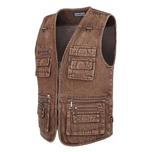 Colete masculino casual com zíper com vários bolsos ao ar livre, viagem, pesca, caça, foto, utilitár