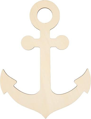 Miniatura 8 de Paquete de 12 anclajes de madera sin terminar para manualidades, recortes de madera náutica para proyectos de bricolaje, decoración náutica (11.6 x