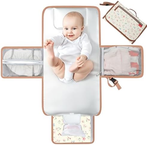 Lekebaby Tragbare Wickelunterlage Baby Reise Wickelunterlage mit Wischtasche,Kleeblumen
