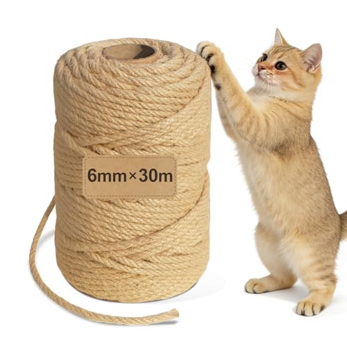 Sisalseil f&uuml;r Kratzbauml, 6 mm x 30 m Sisalseil, f&uuml;r Katzenkratzb&auml;ume, DIY-Bastelarbeiten, Wohnkultur (30m)