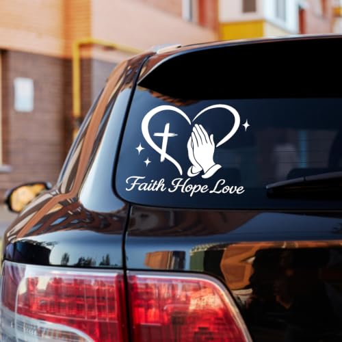 Image of Large Christian Car Decals, Faith Hope Love Praying Hands Stickers - 11 inch x 10 inch Waterproof Vinyl Sticker for Car, Truck, Window, Bumper, Laptop, Wall (Praying Hands-White)