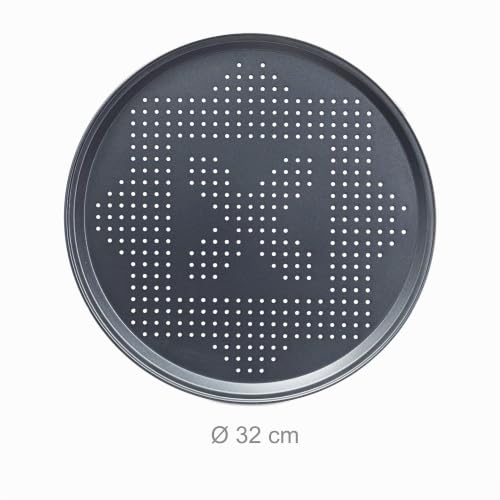 Miniatura 4 de Relaxdays Set De 4 Bandejas Pizza Horno Con Soporte, Plato Redondo, Molde, Antiadherente, Metal, 32 X 32 Cm, Antracita