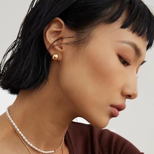 14K Gold Stud Earrings for Women Gold Earrings for Women Lightweight Hypoallergenic Peas Bean Daily Wear Studs Earring 7x12mm4