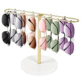 Himake Sunglasses Organizer Glasses Holder Stand with Wood Base, Single Tier Eye Glasses Display, Sunglass Storage Rack for Multiple Glasses, for Desk, Nightstand, Dresser, Vanity, Metal, Gold