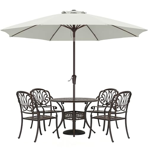 ABCCANOPY 11FT Patio Umbrella, Outdoor Waterproof Table Umbrella with Push Button Tilt and Crank, 8 Ribs UV Protection Pool Umbrella for Garden, Lawn, Deck & Backyard (Light Beige)