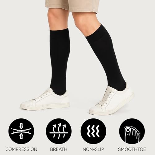 3 Pairs Knee High Cotton Support Compression Socks for Women & Men – Soft Stretch Fit, Breathable for Work Jogging3
