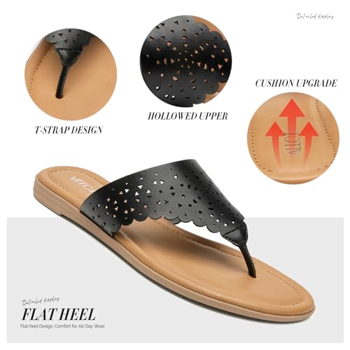 ALLOT Women's Flat Sandals T-Strap Thong Flip Flops Comfortable Summer Beach Shoes3