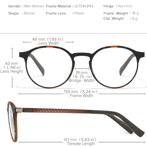 Retro Round Glasses Frame for Men Women With 3 in 1 Polarized Magnetic clip on Sunglasses Eyeglasses Optical Eyewear2
