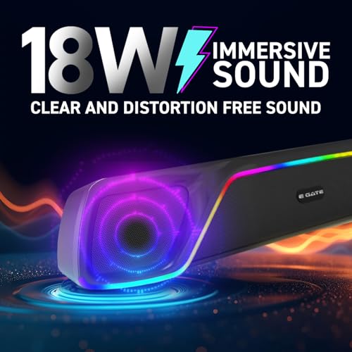 E GATE C207 |18Watt Bluetooth Soundbar, 52mm Driver, 2.0 Channel, Ambient RGB Light, Upto 18 Hrs* Backup from 2000 mAH Battery, Hands Free Call, TWS, AUX, USB, mSD, FM, BT 5.4v - eGate Sound bar view 2