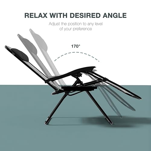 Garden Vida 2 Pack Zero Gravity Chairs Sun Loungers Outdoor Patio Recliner Weightless Feel Seat Weather Resistant Steel (Grey) - 7