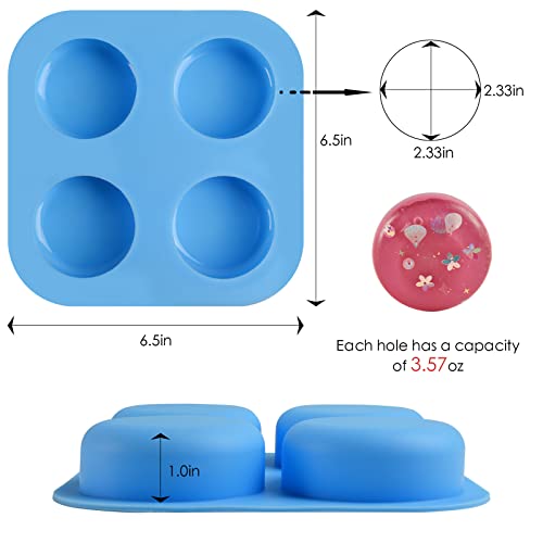 Image of Sakolla 2 Pack 4 Cavity Round Silicone Soap Molds Cylinder Handmade Soap Molds for Soap Making Supplies DIY Bath Bombs Shower Steamer Lotion Bars Cake Baking Candle Tray