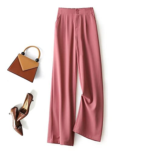 DJRH Womans Casual Full-Length Loose Pants - Elegant Work Soft High Waisted Straight Wide Leg Pants with Pockets