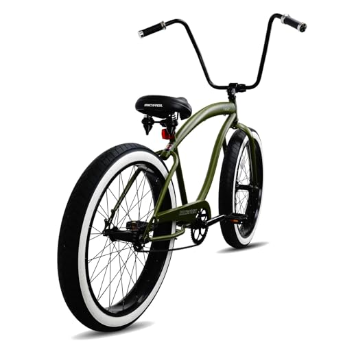 Bicicleta cruiser playera de 26 pulgadas, 1 velocidad, manillar elevado, bielas de tres piezas, llanta ancha de 26x4.0 pulgadas, para adultos, color verde mate miniatura 3