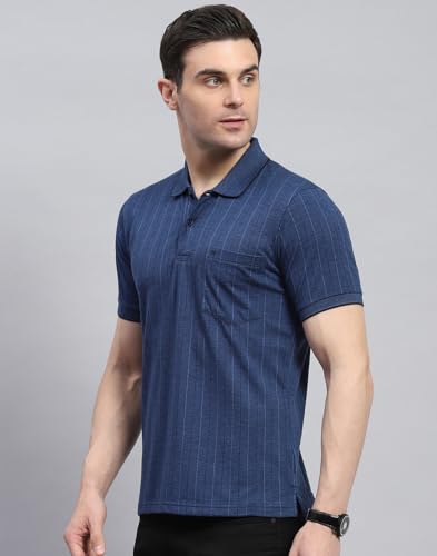 Image of Monte Carlo Mens Striped Polo Collar Half Sleeve Cotton Blend Casual T-Shirt (224064179)