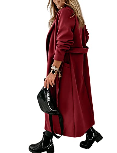 Image of Ladiyo Womens Classic Coat Lapel Collar Open Front Belted Long Jacket