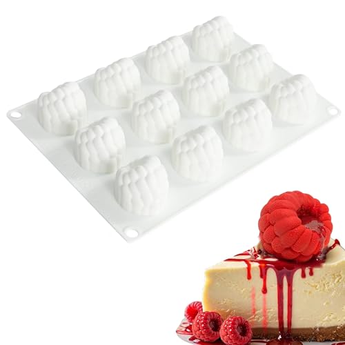 QIUMING Molde De Pastel De Silicona De frambuesa En 3d Moldes Silicona Forma frambuesa moldes silicona 3d para postres Para brownies, mousses, pasteles y postres franceses（Blanco， frambuesa，3.6x4cm）