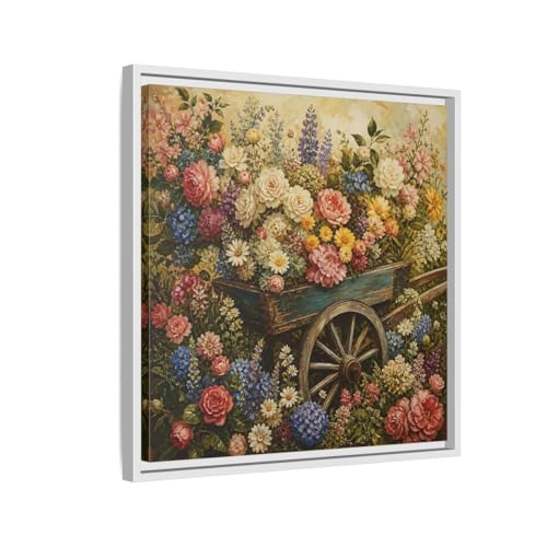 Peinture garden cart vintage sur toile canvas pour habiller un mur vide