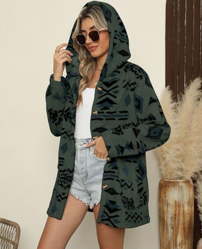 SELINK Womens Aztec Print Fleece Hoodie Jacket Button Down Shacket Casual Sherpa Coats Warm Outwear with Pockets4
