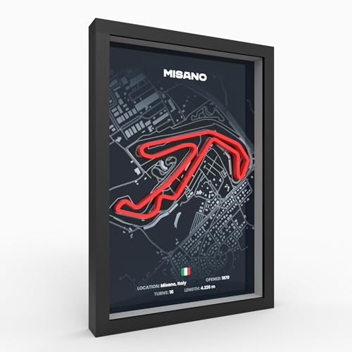 3D Motorsport Poster im Holzrahmen I Hochwertiger 3D Druck I Racetrack I Rennstrecken Poster I Geschenk für Mann oder Motorsportfans zu Weihnachten, Geburtstag