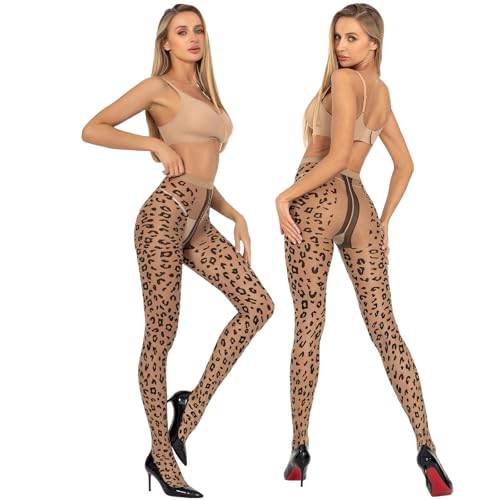 Image of Yilanmy Patterned Tights for Women Polka Dot Leopard Sheer Black Tights High Waist Pantyhose